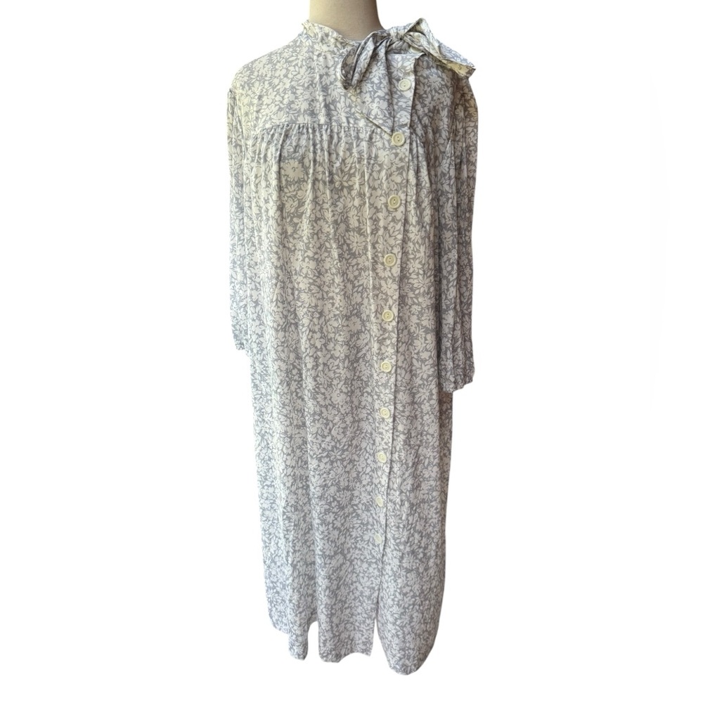 Deadstock 1980s Lynn Bee, Made in USA, Floral, Left Neck Tie & Button Down Dress